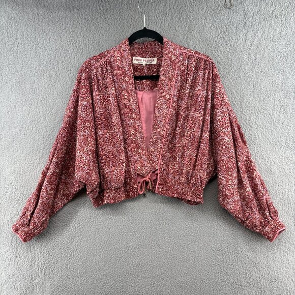 Free People Rosalina Jacket Mocha Combo Printed Dolman Sleeve Size Small - Picture 5 of 16